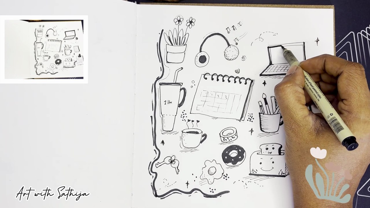 Productive Day Doodle Art | Cute Kawaii Daily Routine Drawing | Easy Doodle Ideas for Beginn