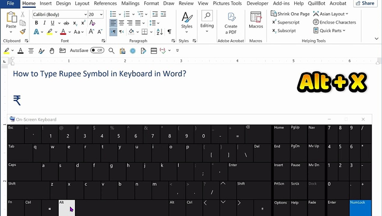 How to Insert Indian Rupee Symbol in MS Word | Keyboard