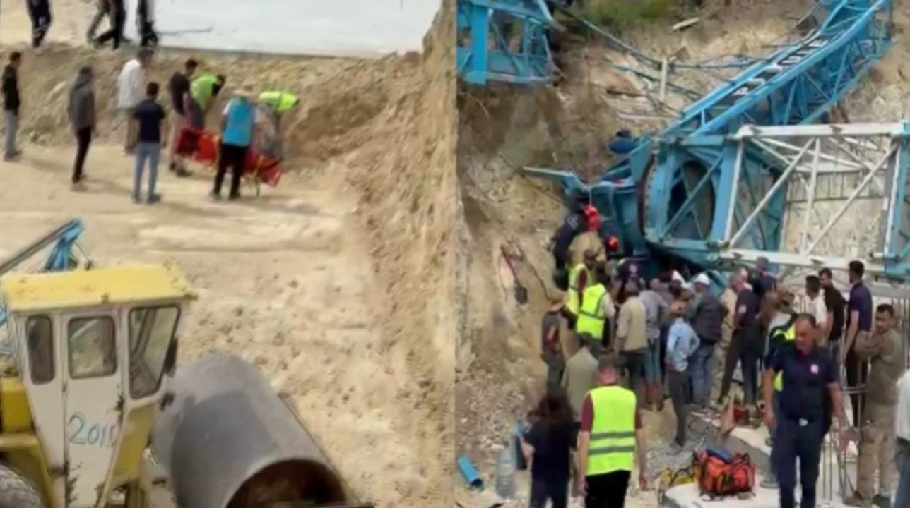 Arnavutköy'de kule vinç devrildi, 2 işçi ağır yaralandı