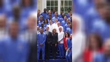 Bleus - Emmanuel Macron rend visite à l'équipe de France à Clairefontaine