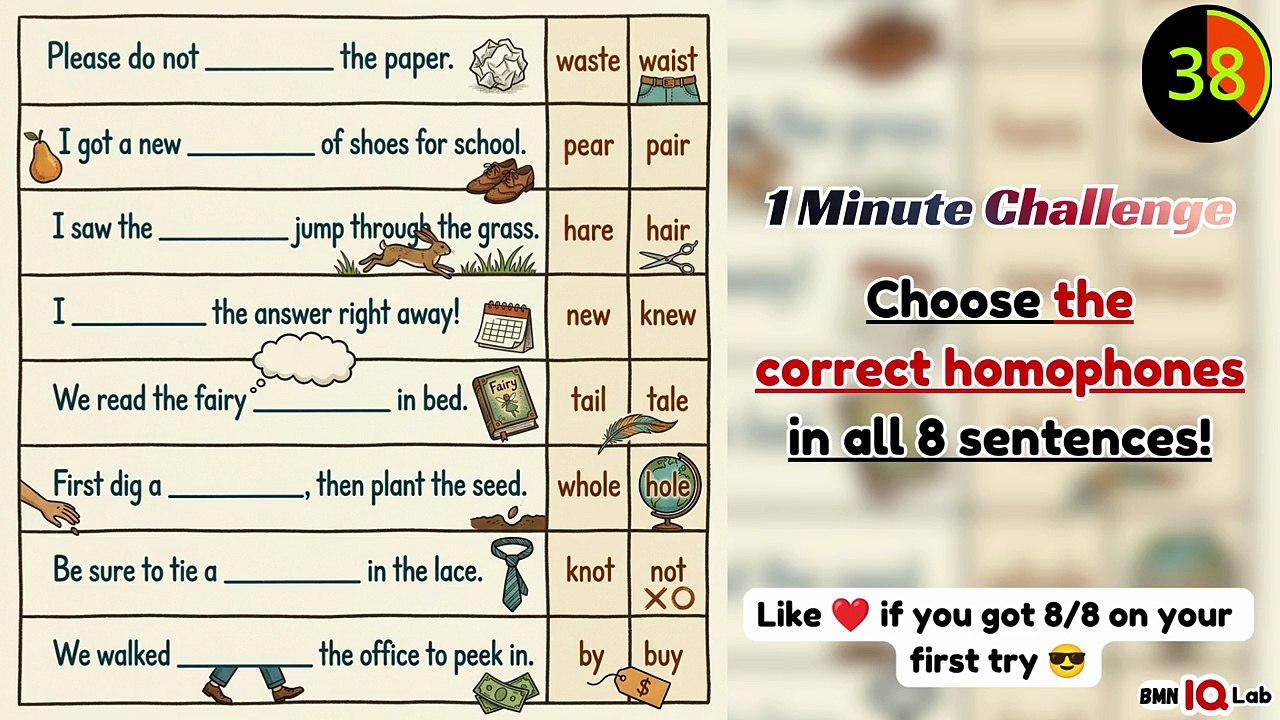 #EnglishQuiz 🔠📝 Choose the correct homophones in all 8 sentences! ✍️