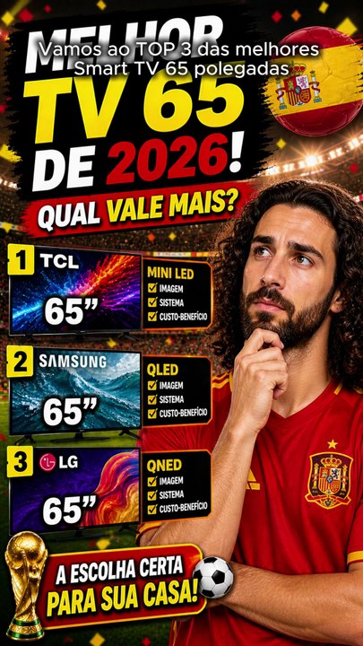 As 3 Smart TVs 65 polegadas com melhor custo-benefício em 2026!