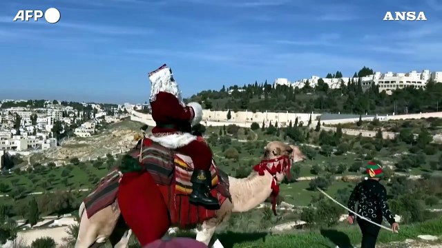 Israele, Babbo Natale sul cammello per le strade di Gerusalemme