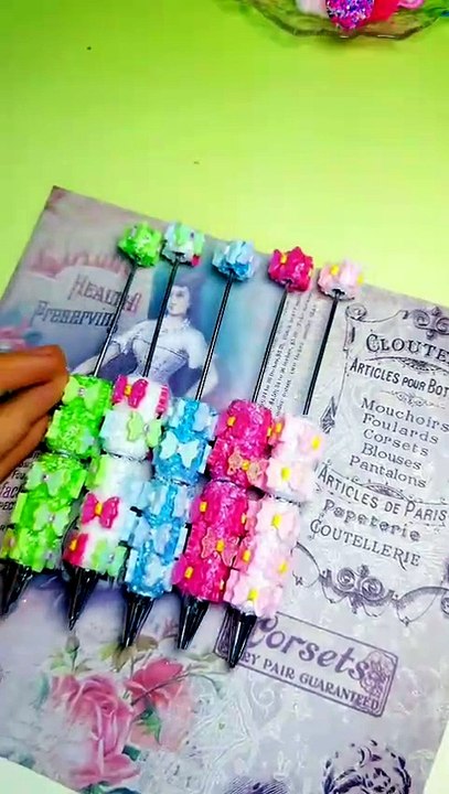 Handcrafted Beadable Sugar Clay Pens w Broken Rhinestones and UV Coating Bowtie