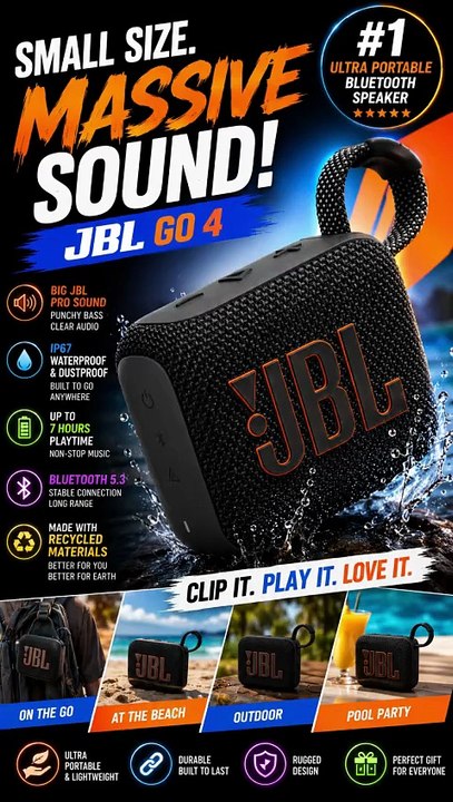 JBL Go 4 Portable Bluetooth Speaker – Waterproof IP67 Mini Speaker with JBL Pro Sound
