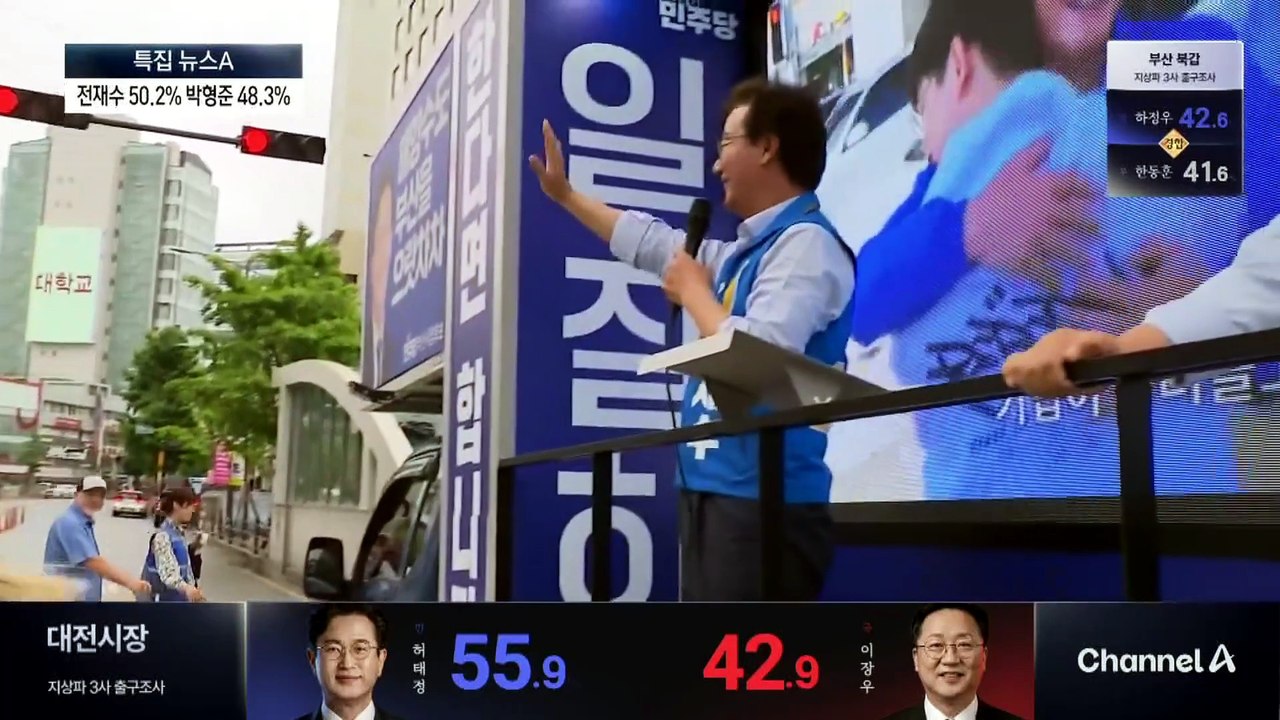 전재수 50.2%·박형준 48.3%…부산 경합