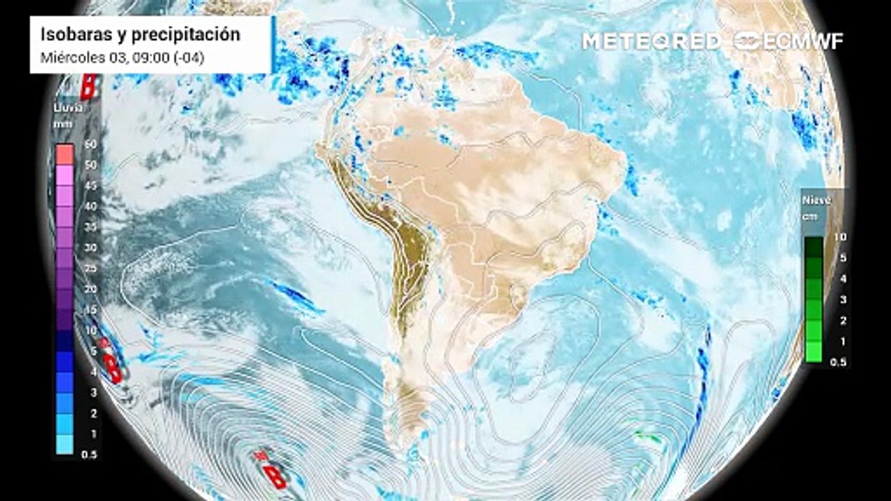 Pronóstico de isobaras y precipitación: Miércoles 3 de junio.