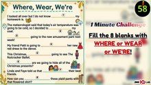 #LearnEnglish 👨‍🏫 🔠 Fill the 8 blanks with WHERE or WEAR or WE'RE! ✍️