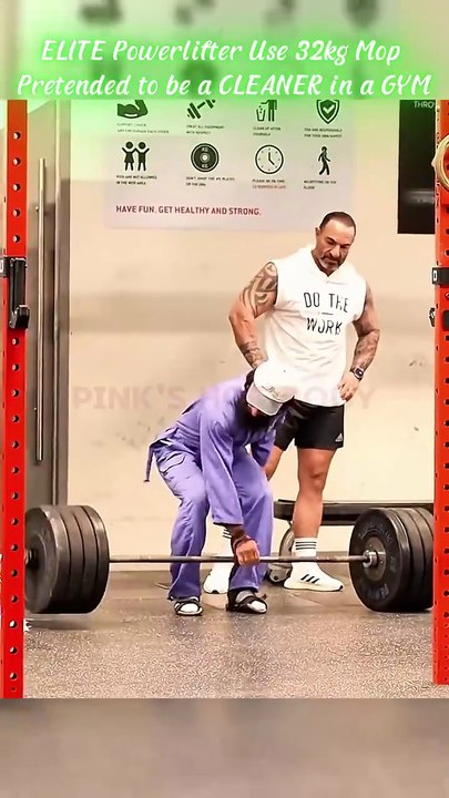 ELITE Powerlifter Use 32kg Mop Pretended to be a CLEANER in a GYM