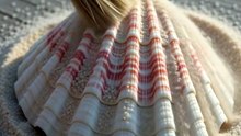 Coastal Clarity: Polished Seashells on a Beach Table