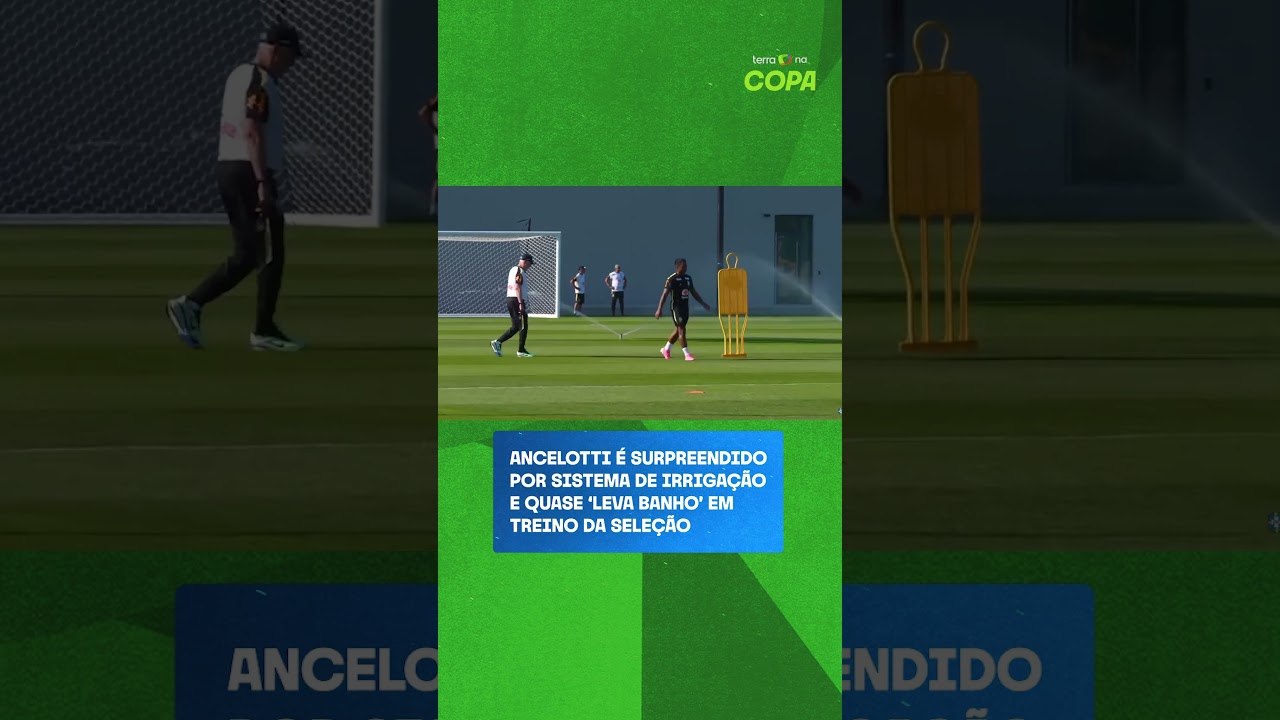 Ancelotti é surpreendido por sistema de irrigação e quase ‘leva banho’ em treino da Seleção #shorts