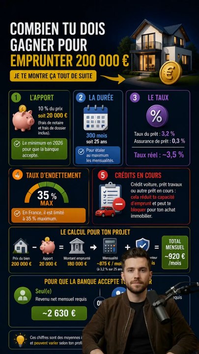 Combien tu dois gagner pour emprunter 200 000 euros, je te montre ça tout de suite. #credit #salaire #epargne #educationfinancière #FinancePersonnelle