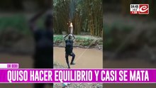 Quiso hacer equilibrio con una antorcha en  la cabeza... ¡y mirá como terminó!