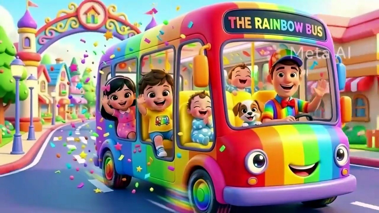 Wheels on the Bus in Colors 🌈🚌 | Rainbow Bus Song | Nursery Rhymes for Kids