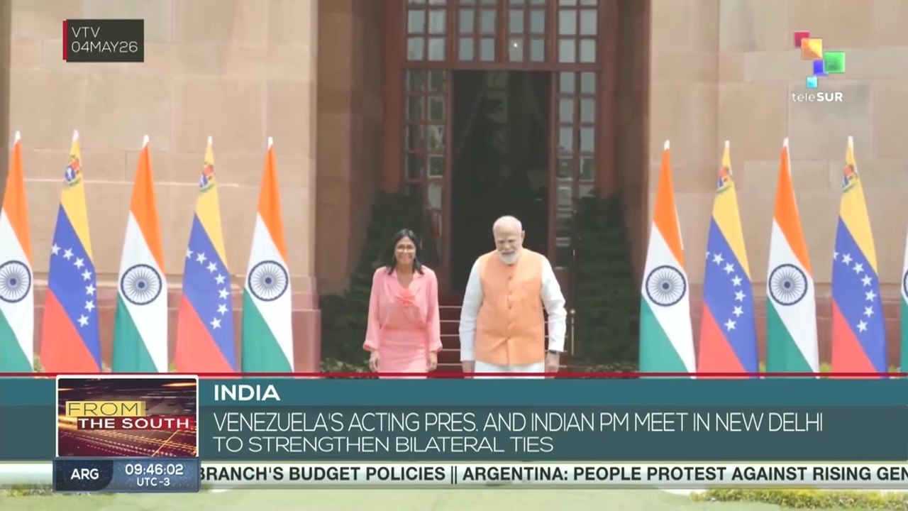 Venezuela's Acting pres. Delcy Rodriguez and Indian PM Narendra Modi meet in New Delhi