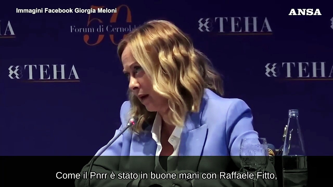 Cernobbio, Meloni: "Il Pnrr in buone mani con Fitto, lo sara' anche in futuro"