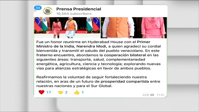 Pdta. (E) Delcy Rodríguez agradeció la reunión que sostuvo con el Primer Ministro de la India
