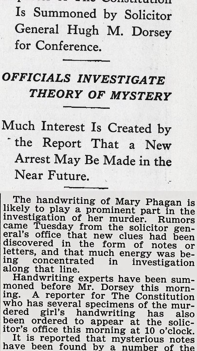 Wednesday, May 14th, 1913 Clue Is Sought in the Handwriting of Mary Phagan