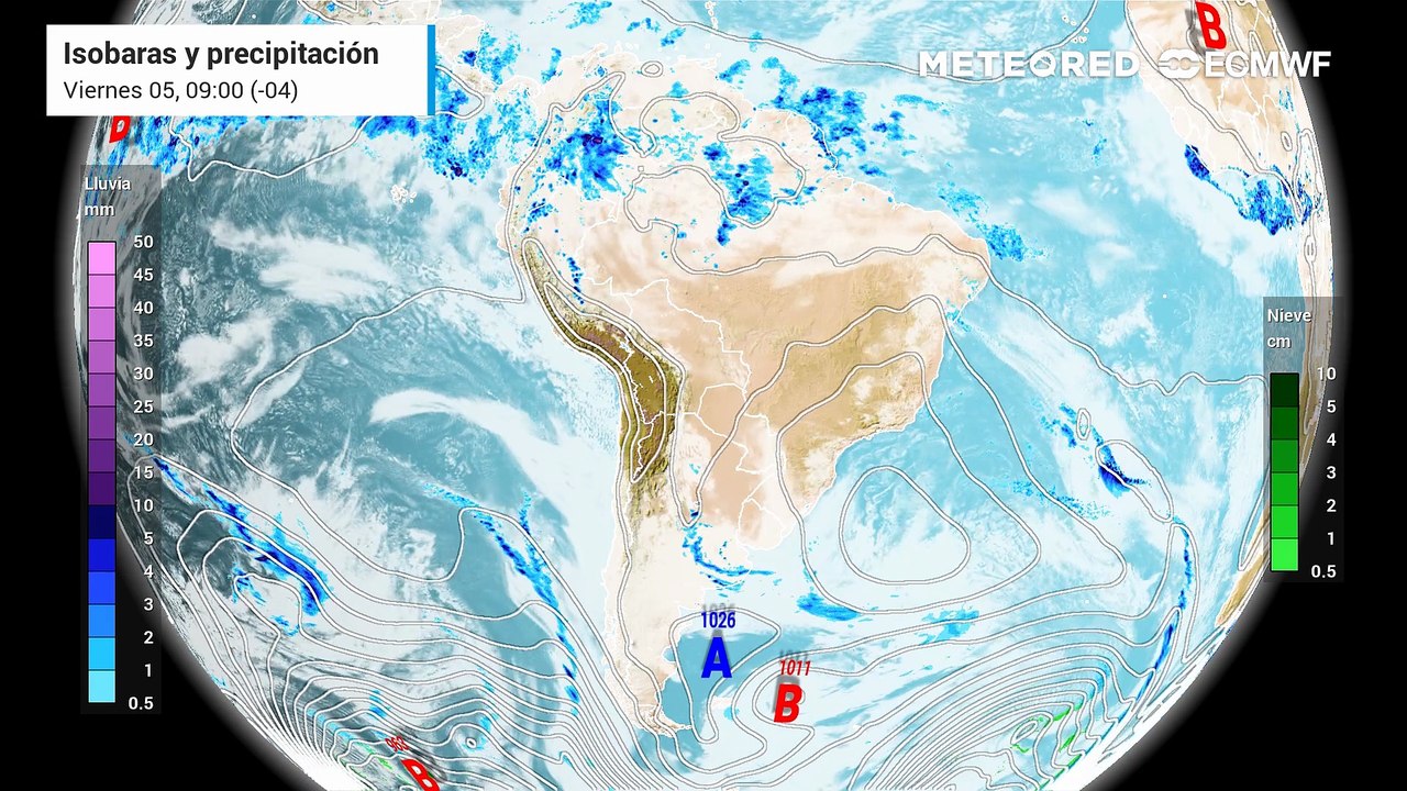 Pronóstico de Isobarás y precipitación: Viernes 5 de junio
