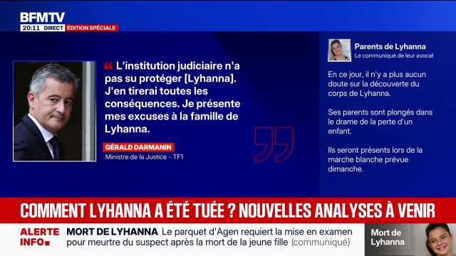 Nous avons failli dans le suivi des plaintes , déclare Gérald Darmanin, ministre de la Justice, qui présente ses excuses à la famille de Lyhanna