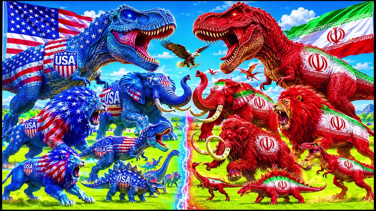 🏆 America vs Iran Animal Battle  Giant T-Rex Mammoth, Lion Tiger & Elephant ARBS thumnail