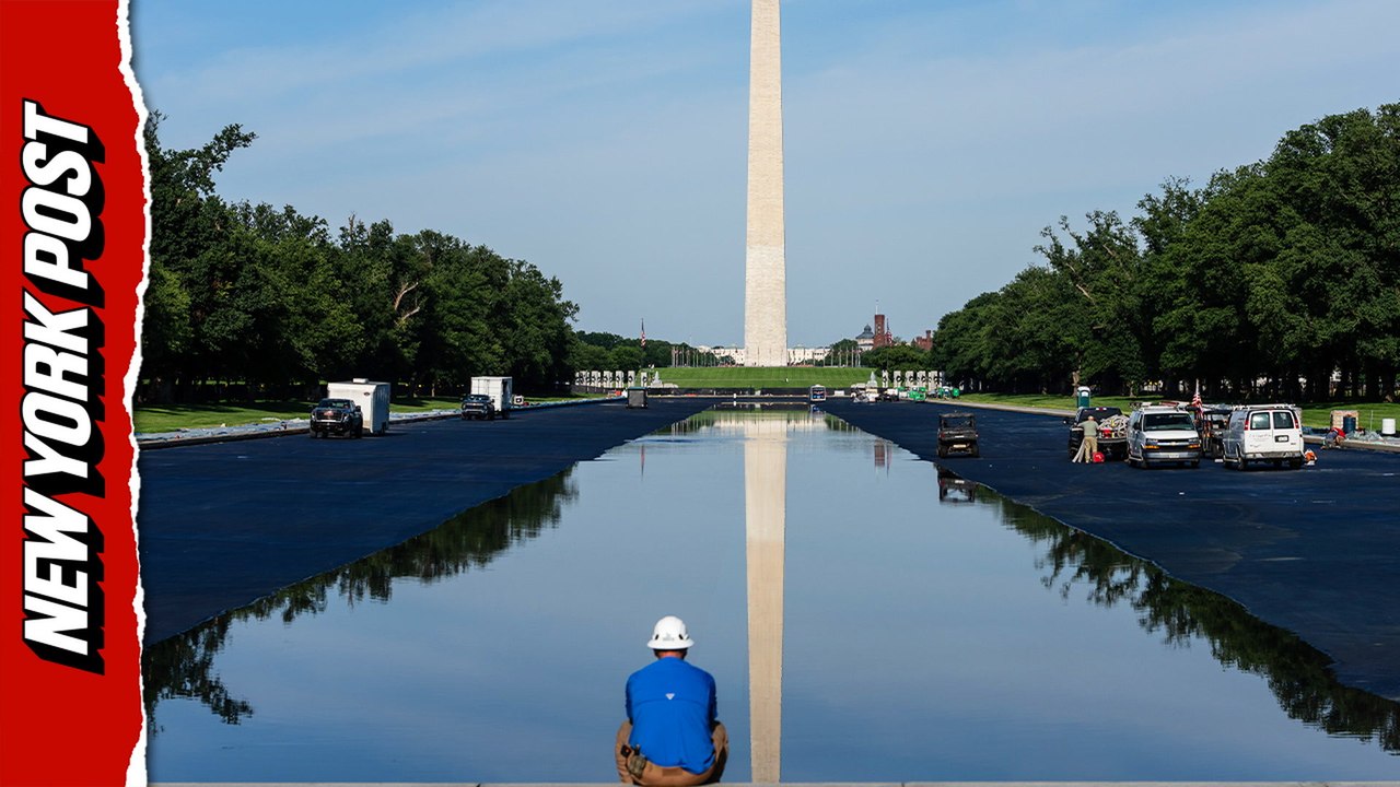 Sunrise over newly refurbished Lincoln Memorial Reflecting Pool