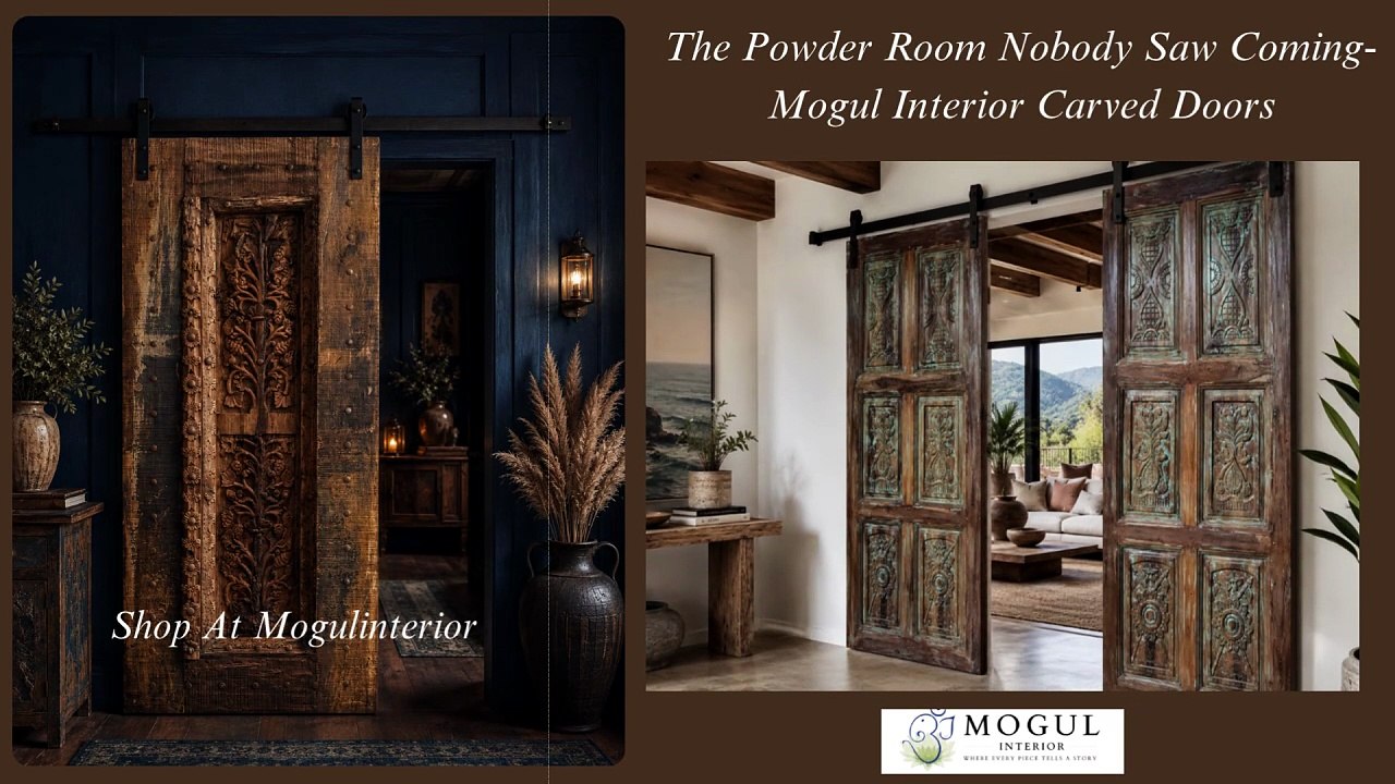The Powder Room Nobody Saw Coming- Mogul Interior Carved Doors