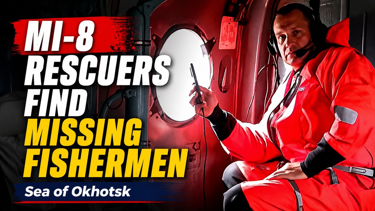 Rescuers in Mi-8 helicopter find missing fishermen in the Sea of Okhotsk