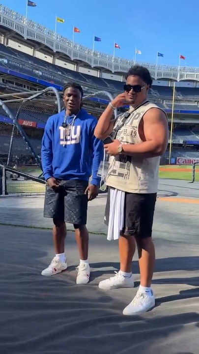 Giants rookies stopped by Yankee Stadium today and caught up with Spencer Jones.