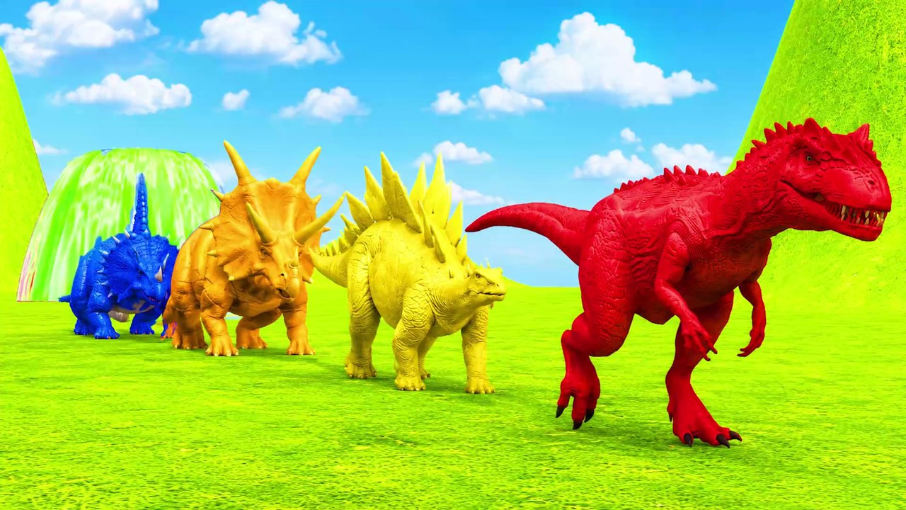 Paint Animals Dinosaur T-Rex Triceratops Velociraptor Cartoon Fountain Crossing Animal Cartoon
