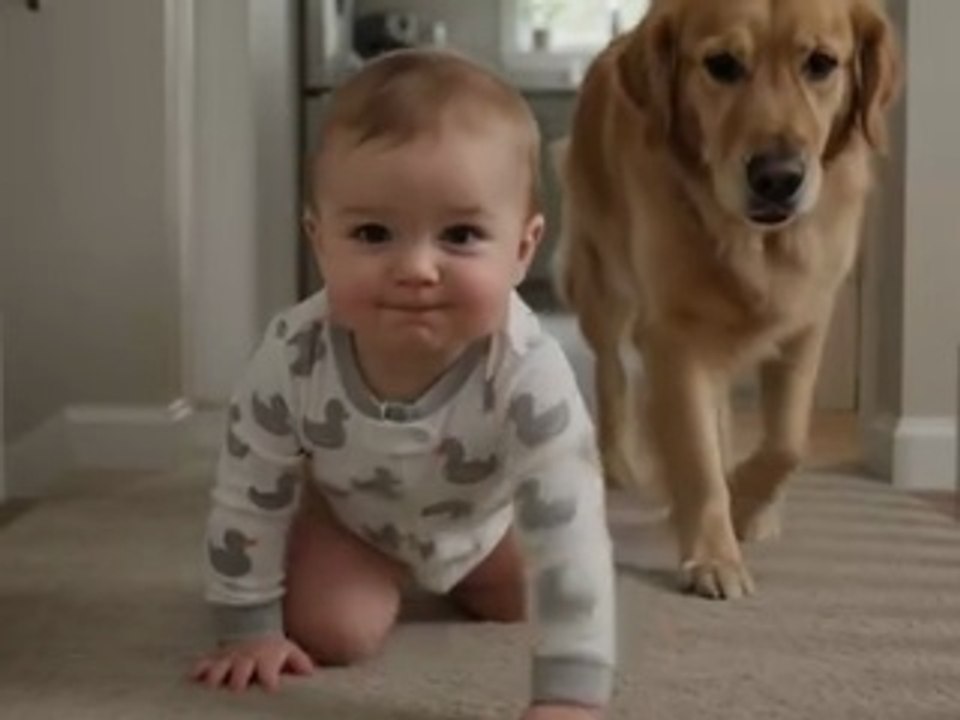 Dog keeps nudging baby away from the basement stairs