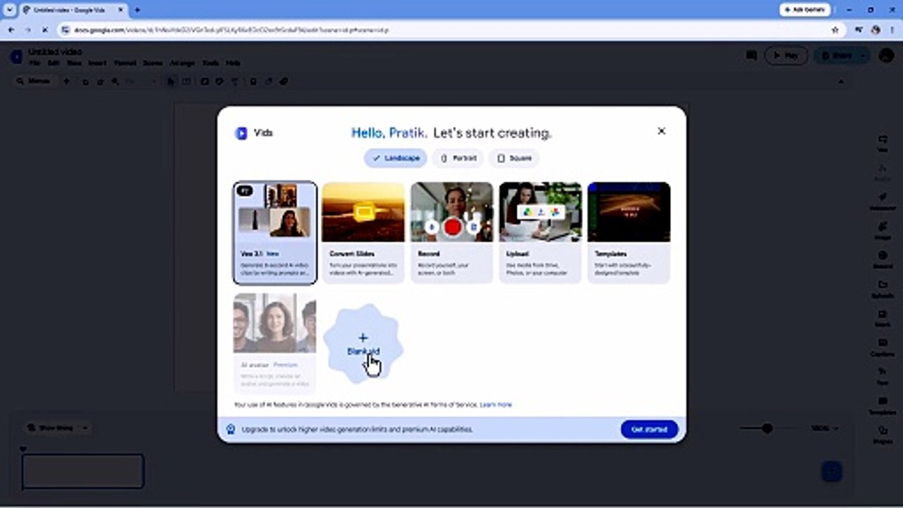 Google Vids 1 Accessing Google Vids and Shortcut URL to Create a New Project