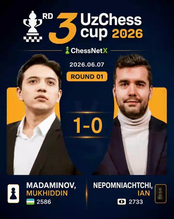 2586-Rated Madaminov Defeats Super GM Ian Nepomniachtchi 🔥 #uzchesscup2026 #madaminov #iannepomniachtchi #chess #chessnetx