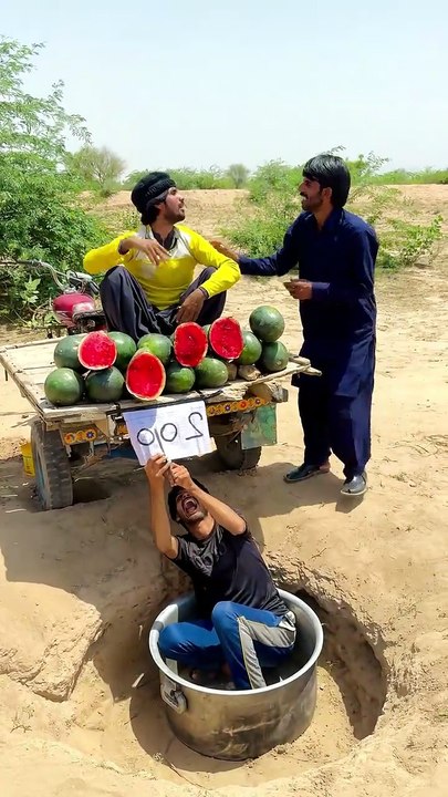 The boy robbed hiss watermelon