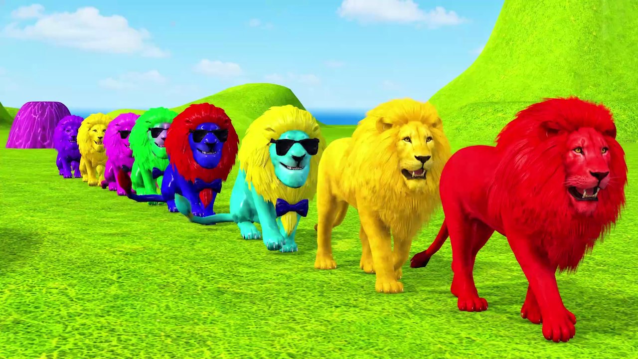 Color Animals Lion Cartoon Cute Wild Lions Fountain Crossing Animal Cartoon thumnail