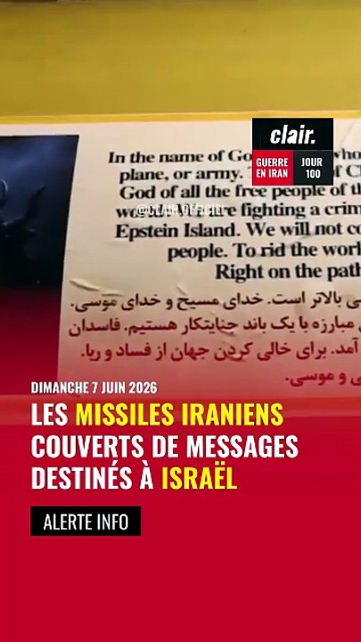 🎥 À VOIR • 🇮🇷🇮🇱 | L’Iran diffuse des images de tirs de missiles balistiques vers Israël. Certains projectiles portent des pentagrammes, une figure de diable à cornes et la mention “classe Epstein”, ainsi que des inscriptions religieuses.