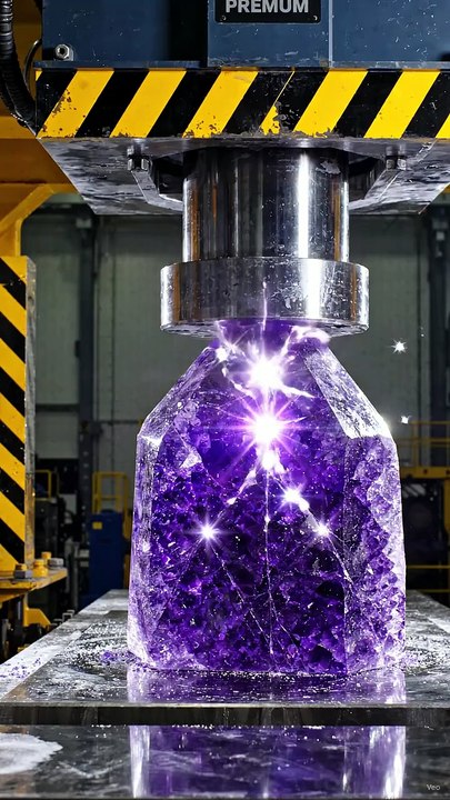 Hydraulic Press Crushing: Amethyst Crystal Fragmentation