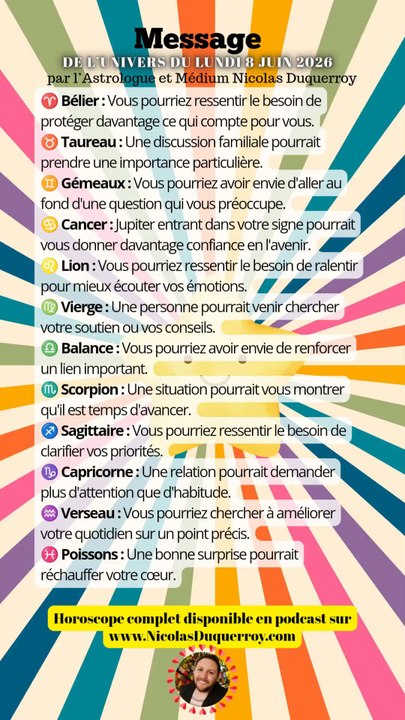 Horoscope des énergies du Lundi 8 Juin 2026 selon votre signe du zodiaque
