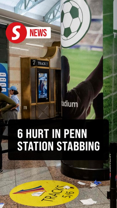 Blood stains floor at New York's Penn Station after six injured in stabbing incident
