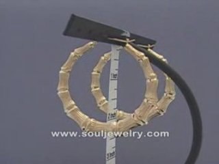 10K Gold Round Bamboo Hoop Earrings 2 1/4 Inch GB_15
