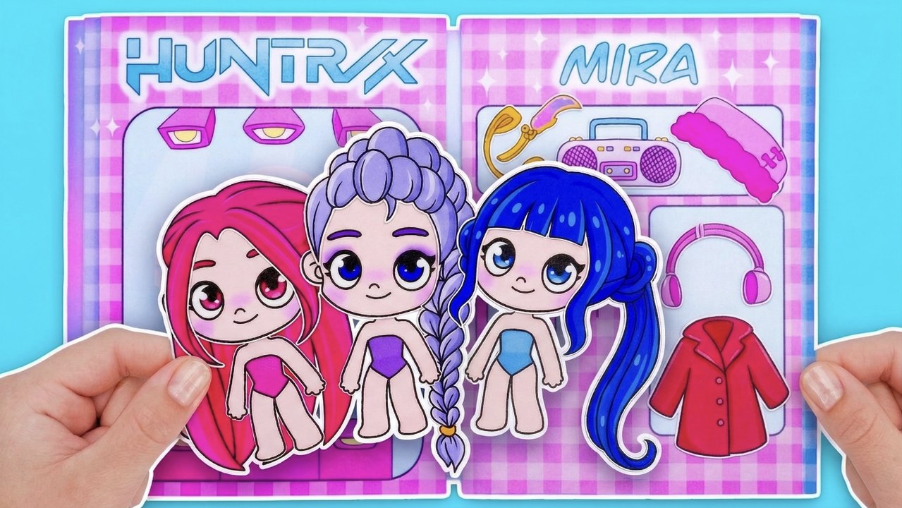 Un défi de poupées en papier inspiré du style K-Pop avec Rumi, Mira et Zoey