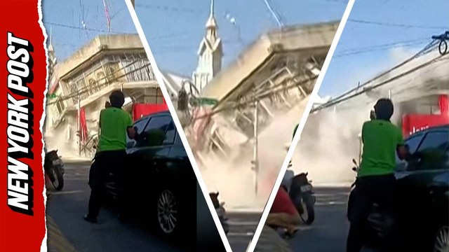 Terrifying moment building gets reduced to rubble after 7.8 magnitude Philippines earthquake