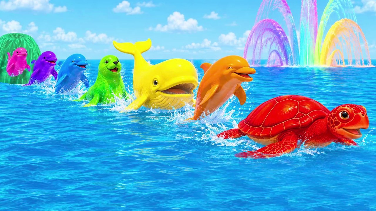 Color Animals Seal Turtle Dolphin Whale Ocean Fountain Crossing Animal Cartoon thumnail