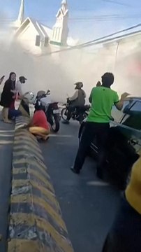 Terrifying moment earthquake reduces building to rubble