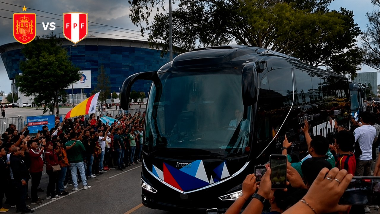 España hace su arribo al Cuauhtémoc para el esperado amistoso ante Perú