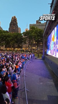 Crowd at Bryant Park watch party also booed President Trump.