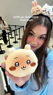 Moi et mon PAINNN (enfin ma peluche en forme de pain🤭)Évidemment je vois une mascotte, je me prends en photo avec 😌↕️#chiikawa #hachiware #parcchiikawa #japon #voyagejapon