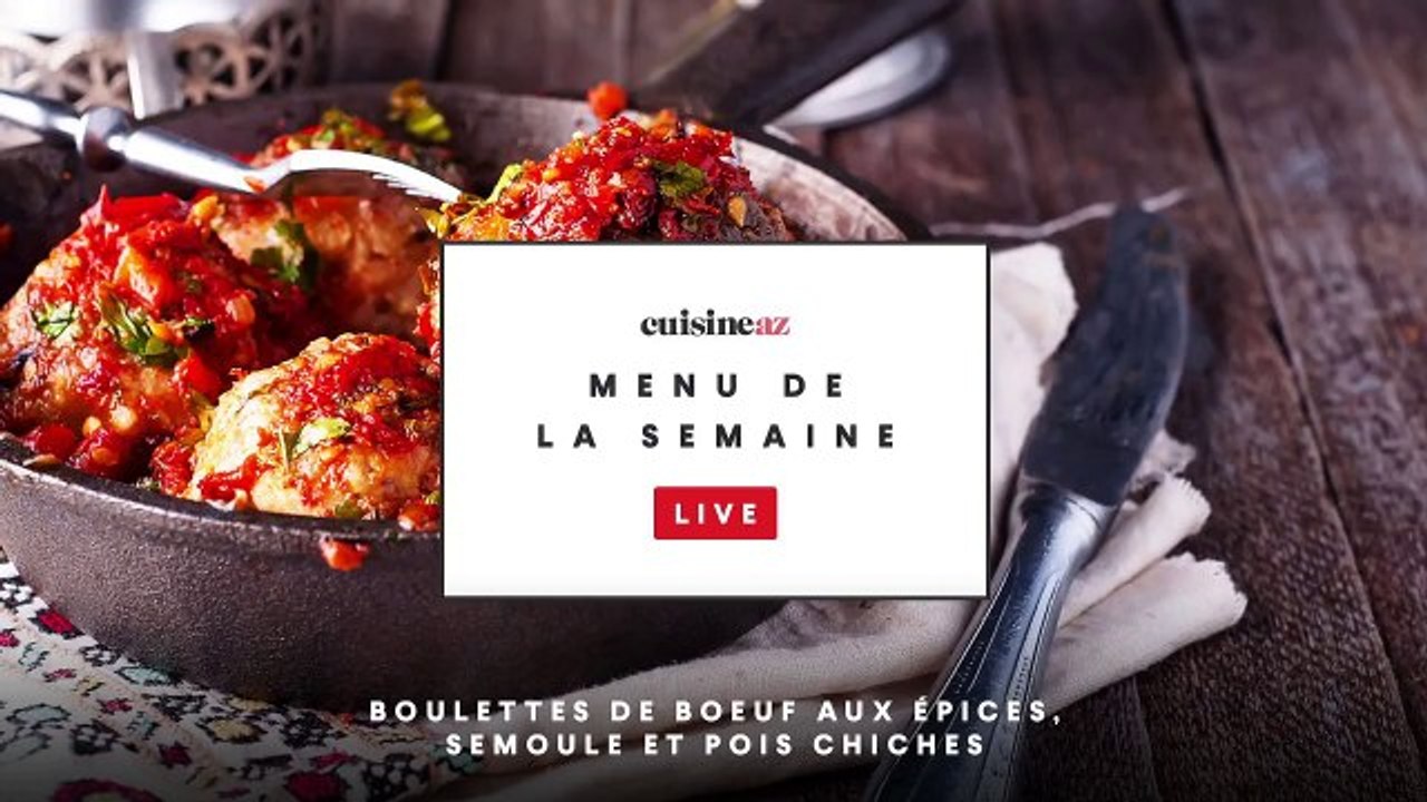 Boulettes de boeuf aux e´pices, semoule et pois...