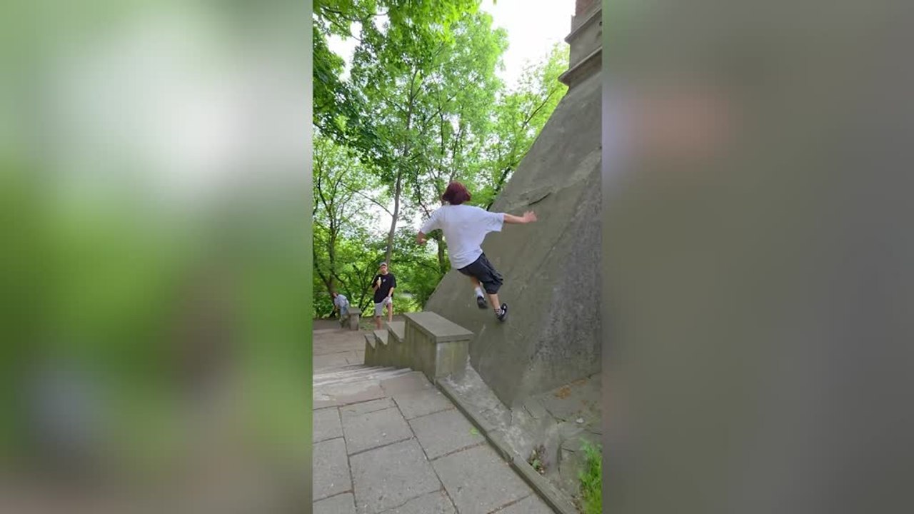 Parkour Attempt Ends in Painful Wall Jump Fail