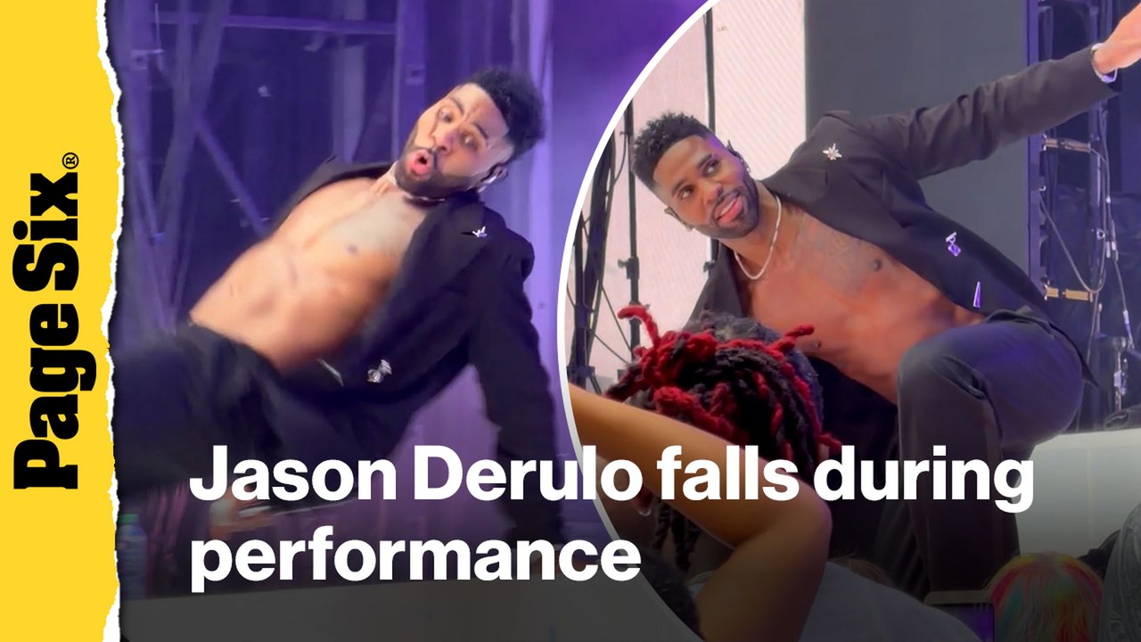 Jason Derulo falls during Capital's Summertime Ball performance